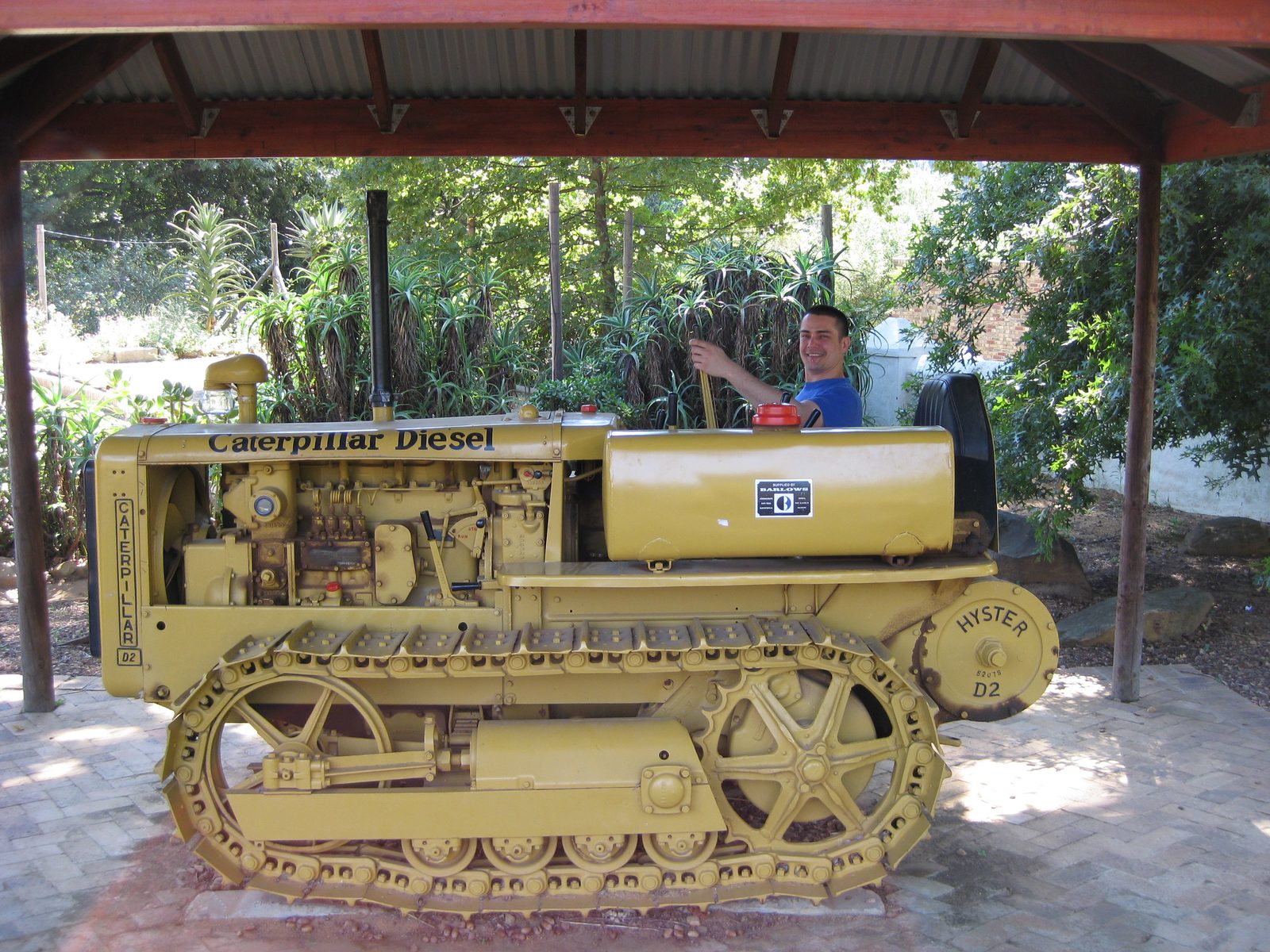 Restored vintage Caterpillar D2 diesel tractor on display at Delheim wine estate, Stellenbosch