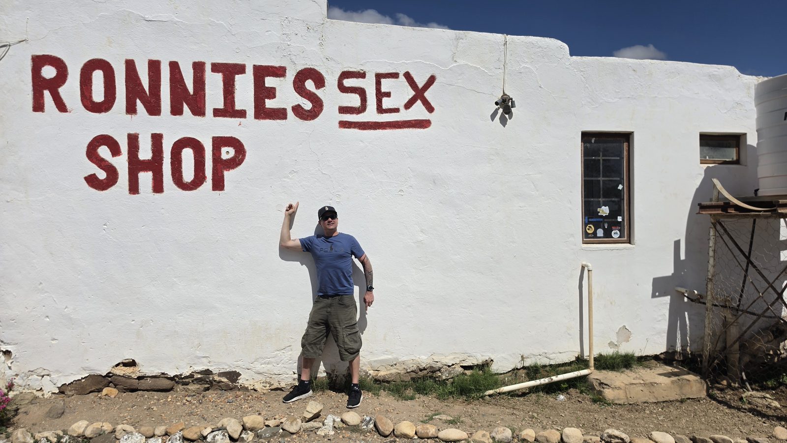The famous painted wall of Ronnie's Sex Shop on Route 62 near Barrydale
