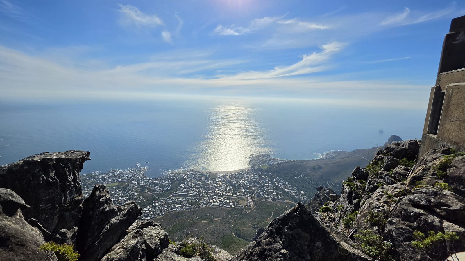 View from the Table Mountain summit plateau across the Apostles ridge and the Atlantic
