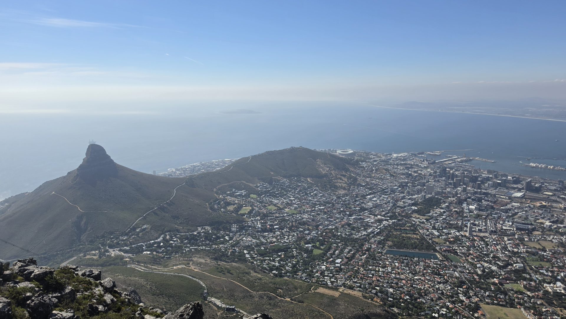 View from the summit of Table Mountain over Lion's Head, Signal Hill and the Atlantic